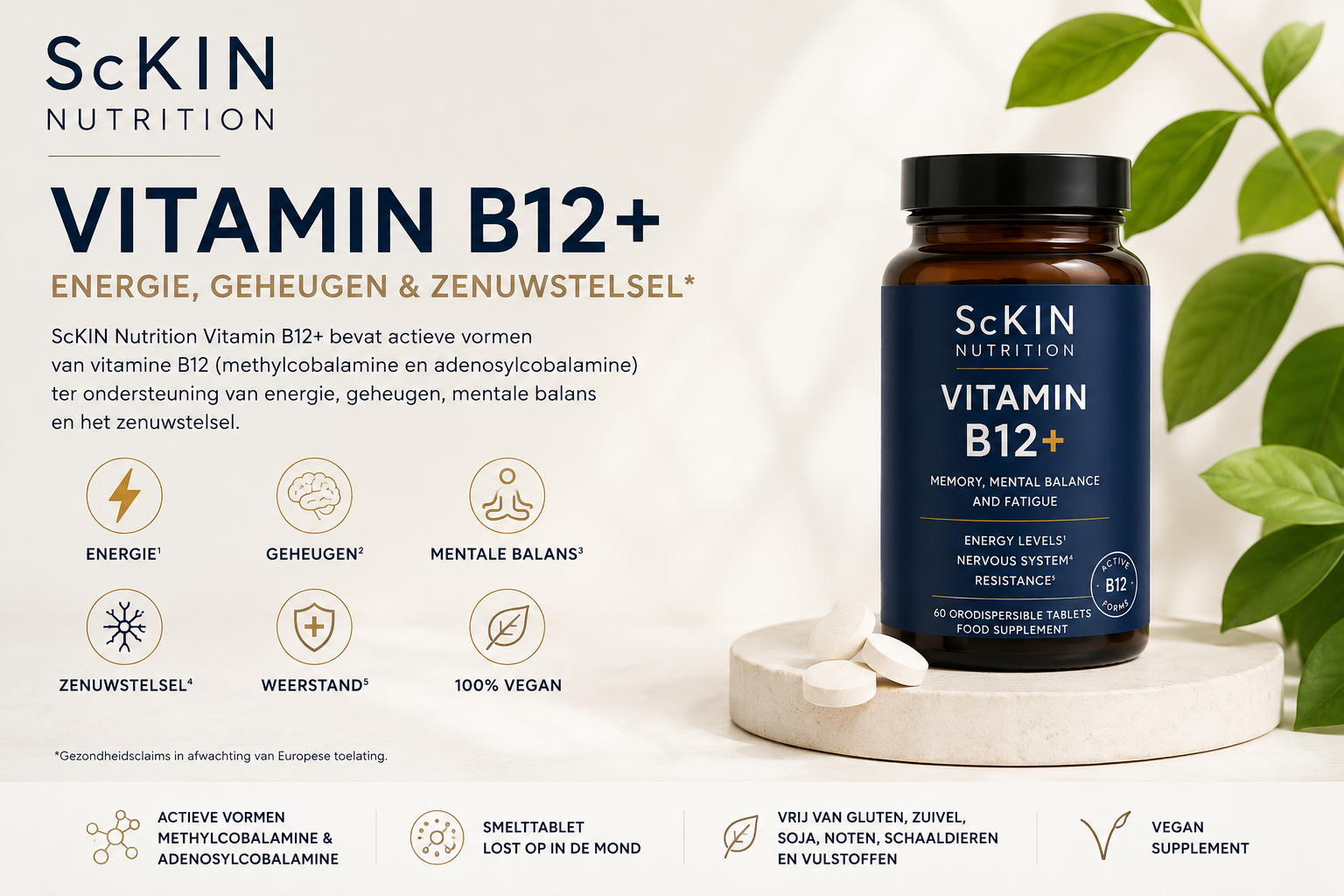 ScKIN Nutrition Vitamin B12+: ondersteuning voor energie, geheugen en zenuwstelsel